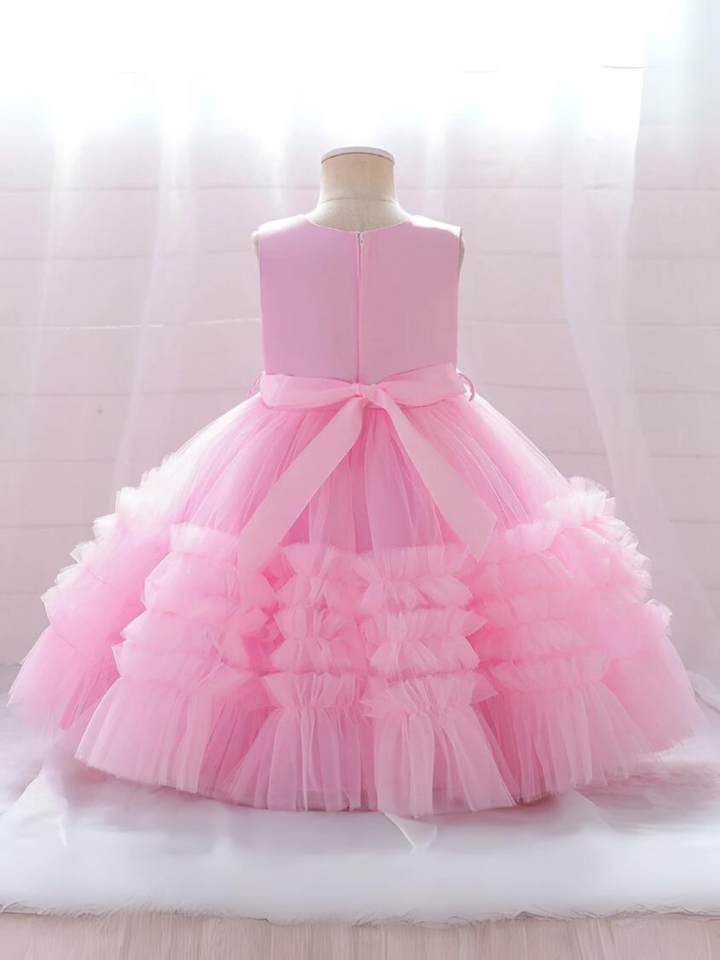 Mia Belle Girls Pink Ruffle Tulle Gown | Girls Spring Formal Dresses