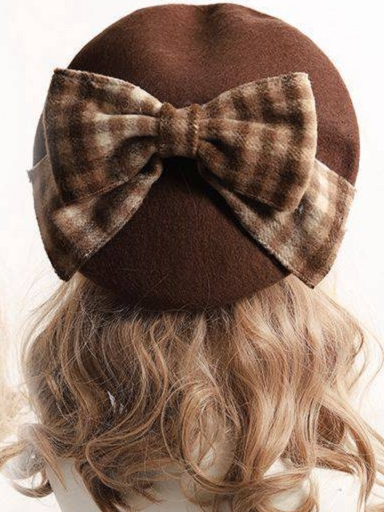 Girls Large Plaid Bow Beret