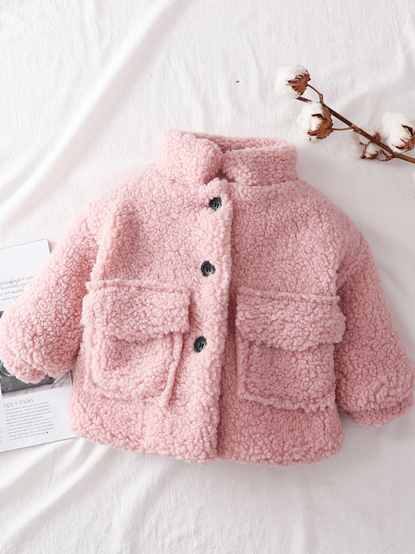 Toddlers Fall Plush Button Down Fleece Jacket - Mia Belle Girls