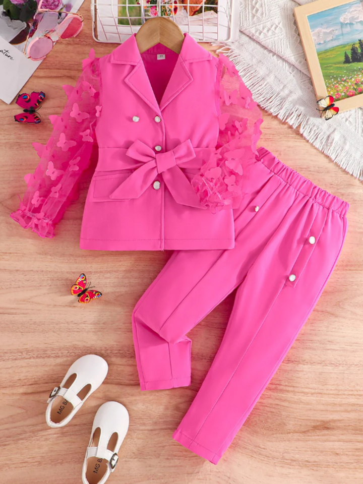 Girls Butterfly Sleeve Blazer Top and Pants Set     | preppy clothes, preppy clothing, preppy brands, preppy girl, preppy clothing, baby girl fall outfits, girls fall outfits, fall outfits for baby gir, fall dress, baby girl fall clothes