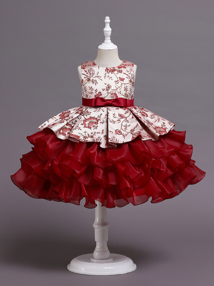 Girls Winter Holiday Dress | Floral Bodice Tiered Ruffle Dress