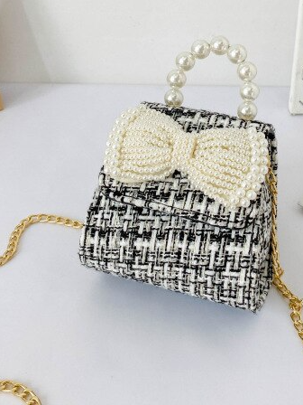 Cute Kids Accessories | Little Girls Pearl and Tweed Crossbody Handbag