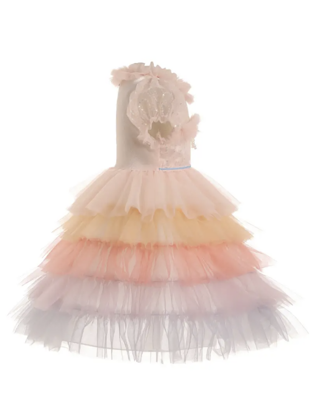 Girls Flower Mesh Princess  with Pearls and Tulle Layers Dress