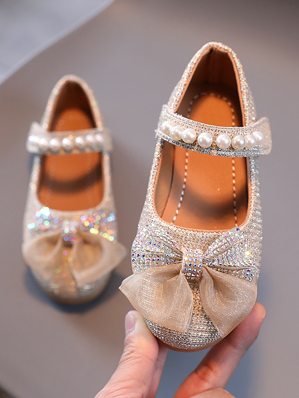 Shoes By Liv & Mia | Pearl and Rhinestone Bow Flats - Mia Belle Girls