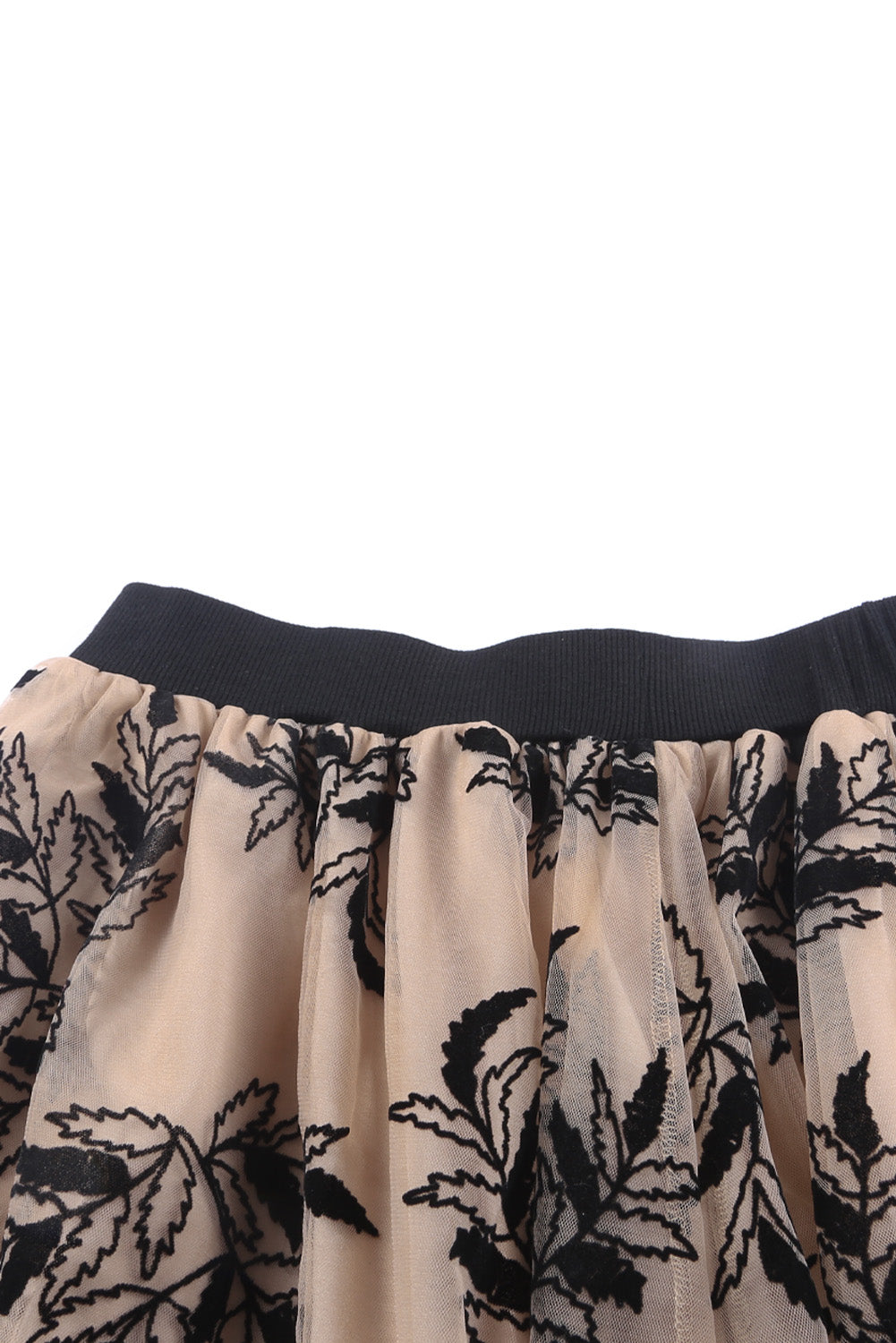 Womens Elegant Blackl Leaves Embroidered High Waist Maxi Skirt