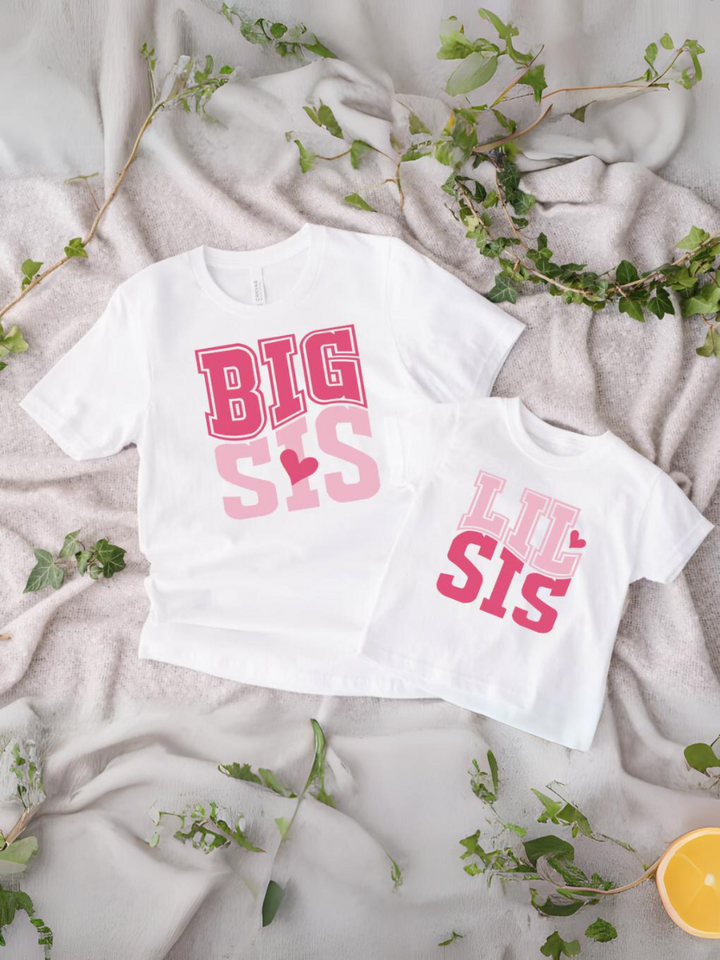 Girl's Big Sister and Little Sister Print Sibling Matching T-Shirts