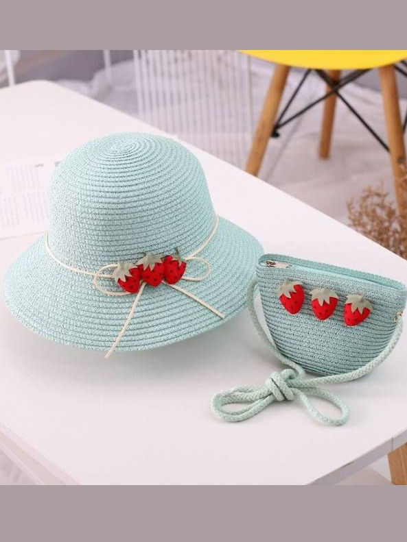 Girls Strawberry Straw Hat with Matching Purse