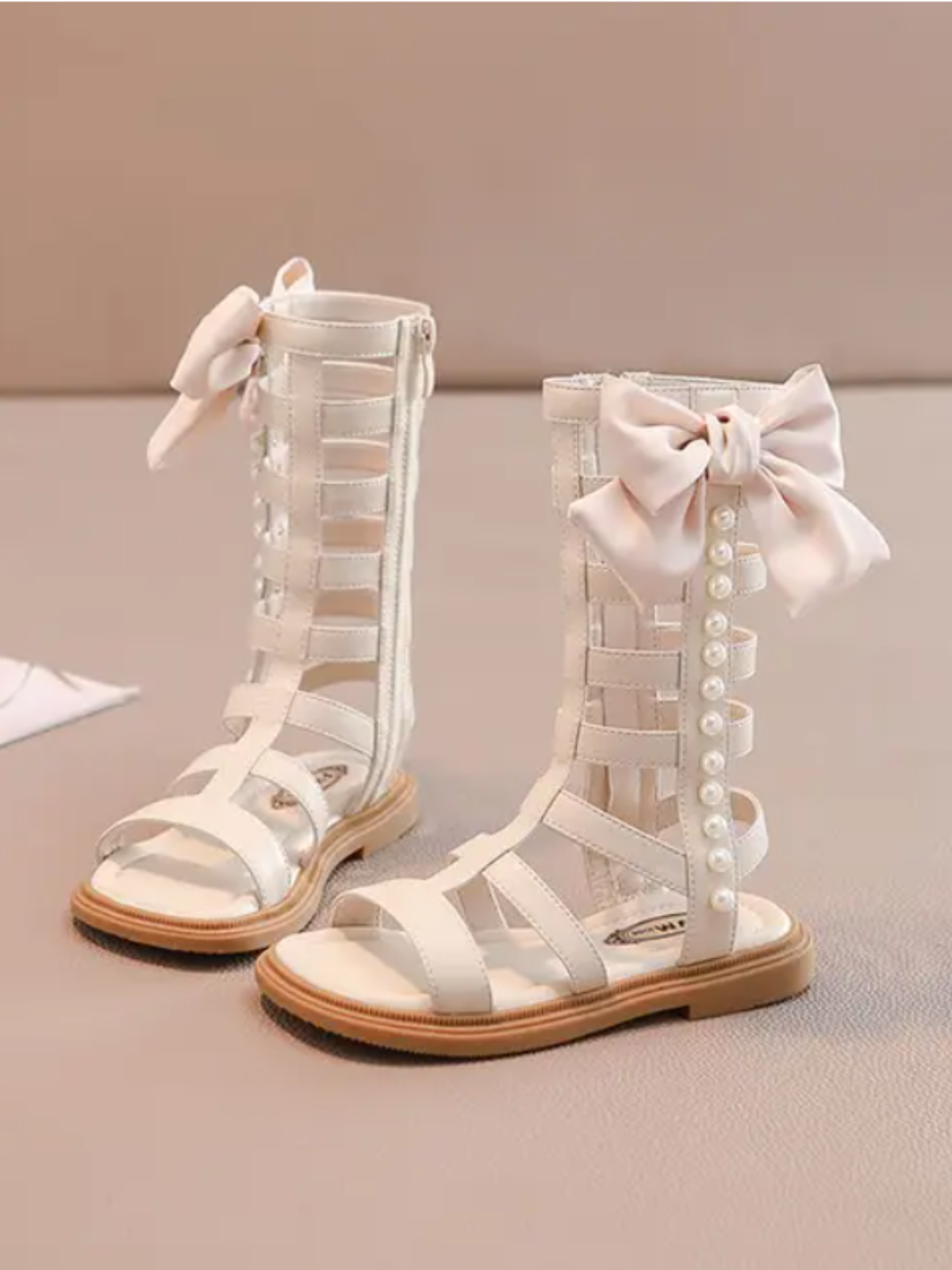 Adorable Girls' Bow-Embellished Gladiator Sandals with Pearls By Liv and Mia