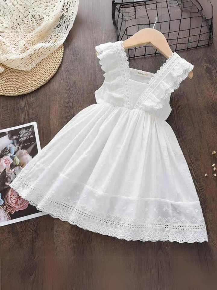 Girls Whispering White Lace Delight Dress