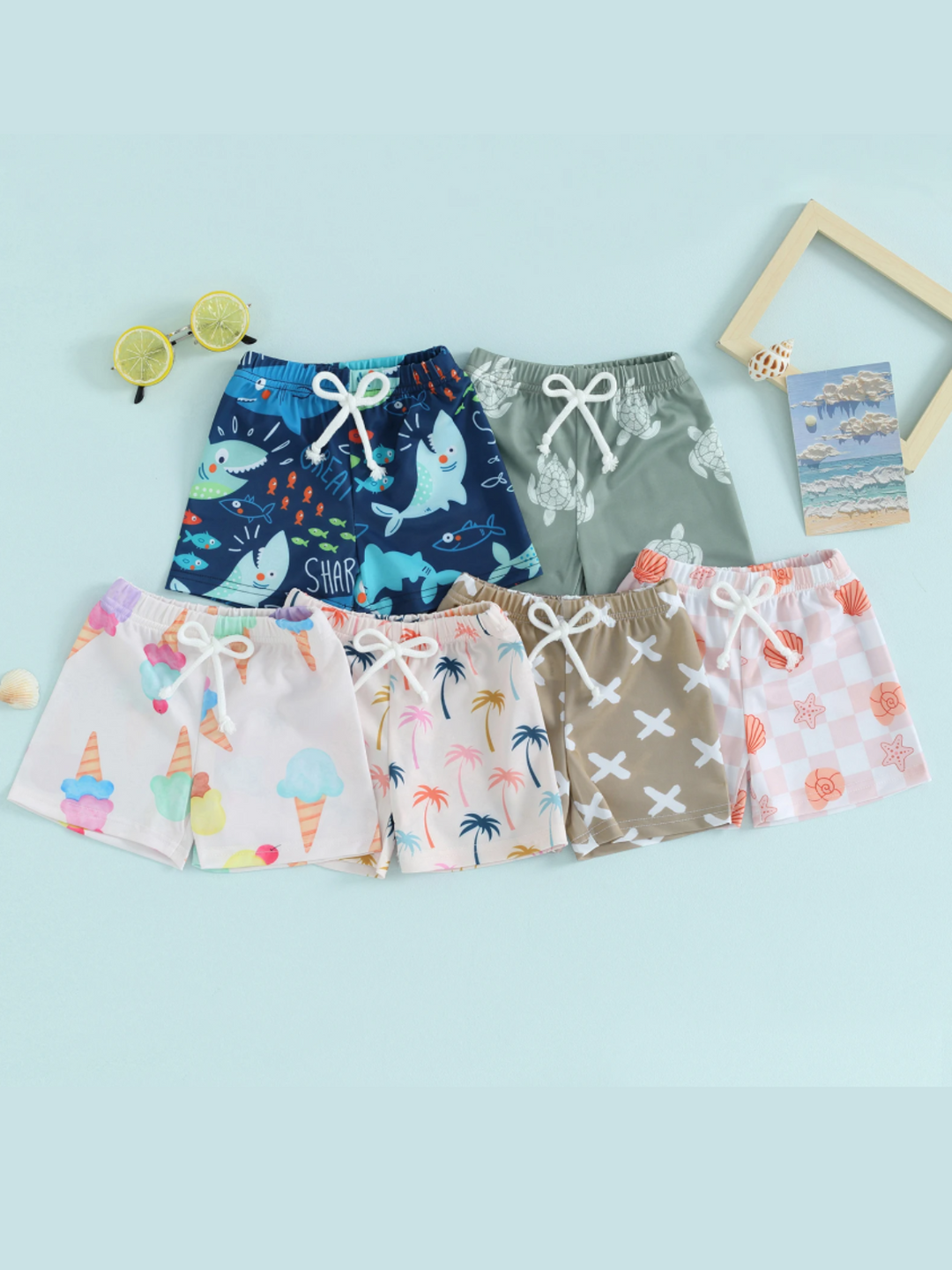  Boys Printed Swim Trunks | Mia Belle Girls Swimwear