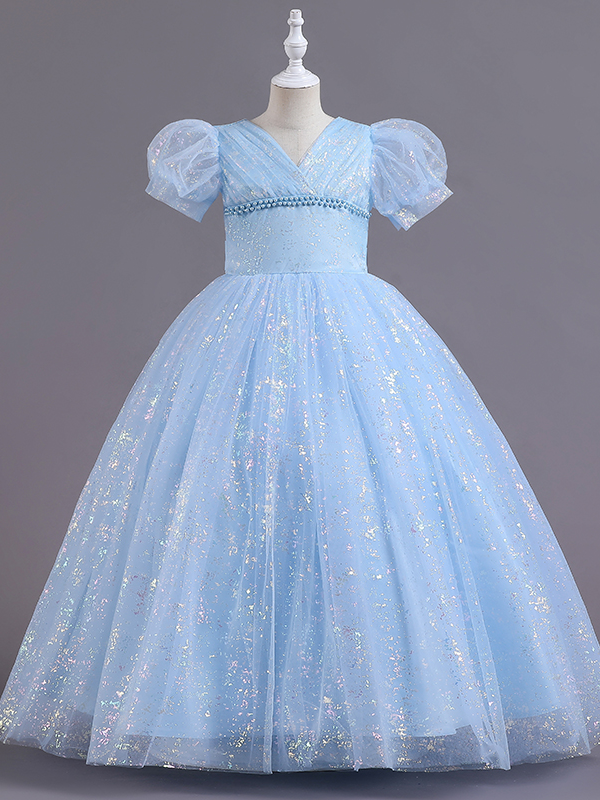 Luxury Blue Glitter Gown | Little Girls Formal Dress - Mia Belle Girls