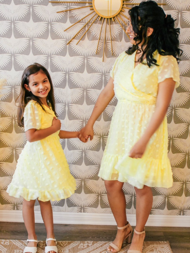 Mia Belle Girls Pom Pom Bubble Chiffon Dress | Mommy And Me Dresses