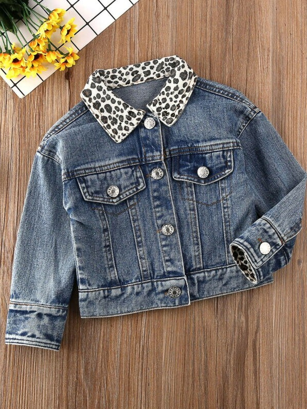 Mia Belle Girls Leopard Lapel Jean Jacket | Kids Denim