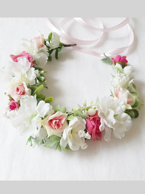 Girls Perfect Flower Halo - Pink/White | Hair Accessories - Mia Belle Girls