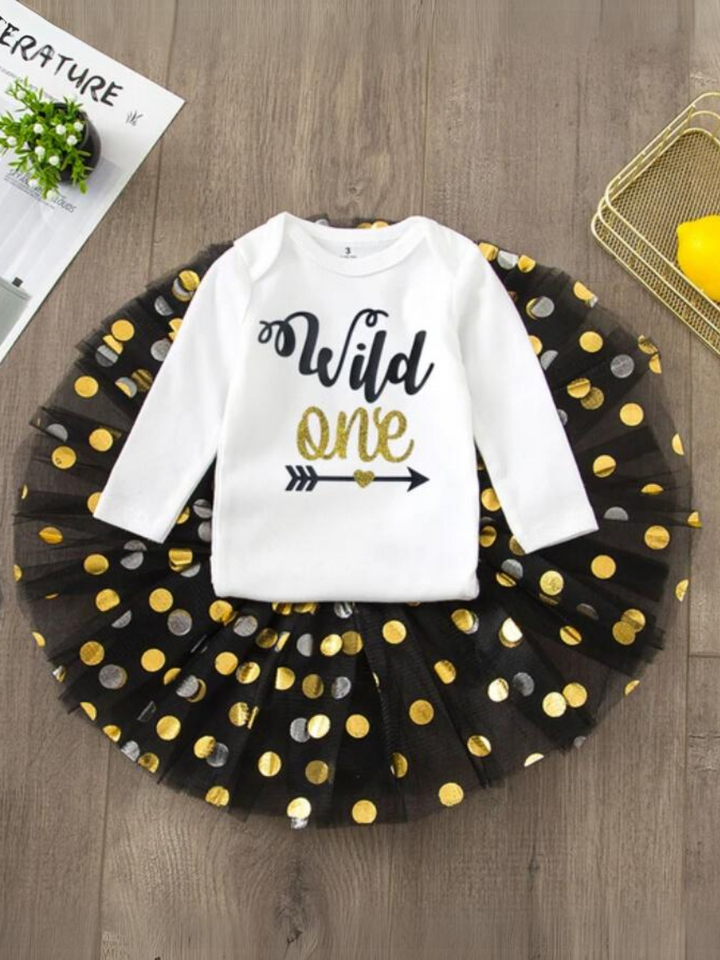 Wild One Starry Tutu Set - Verspielter Langarm-Body und funkelnder Rock