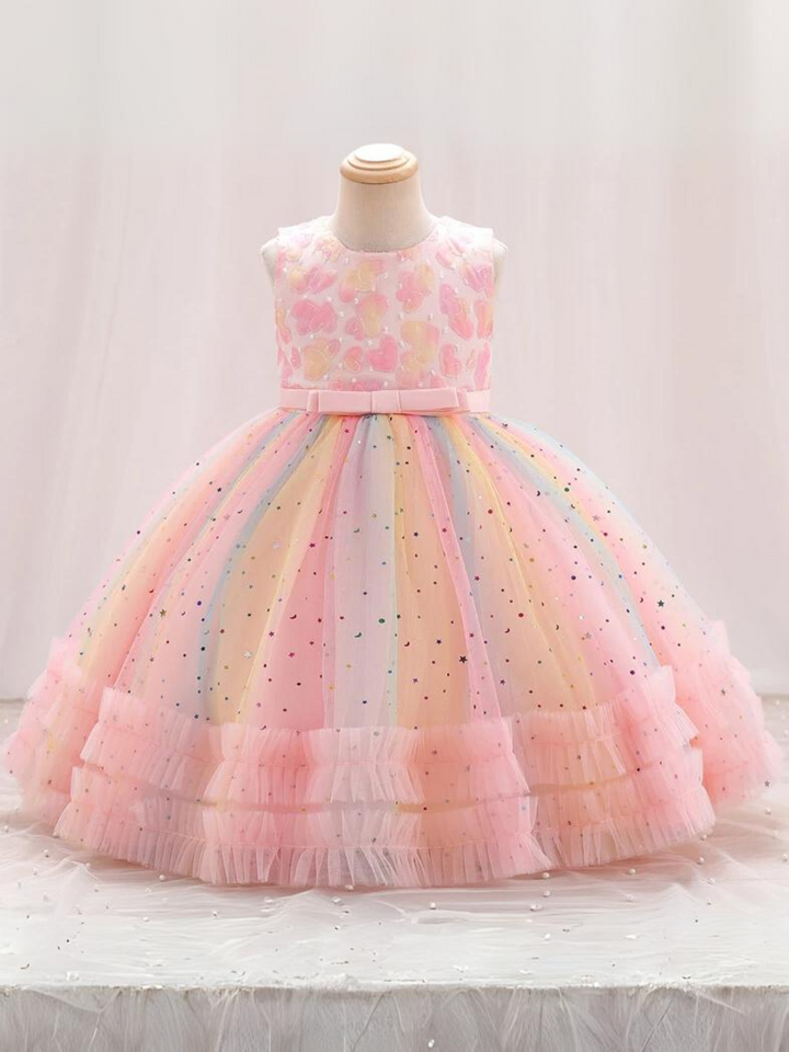 Mia Belle Girls Sequined Rainbow Tulle Dress | Girls Spring Dresses