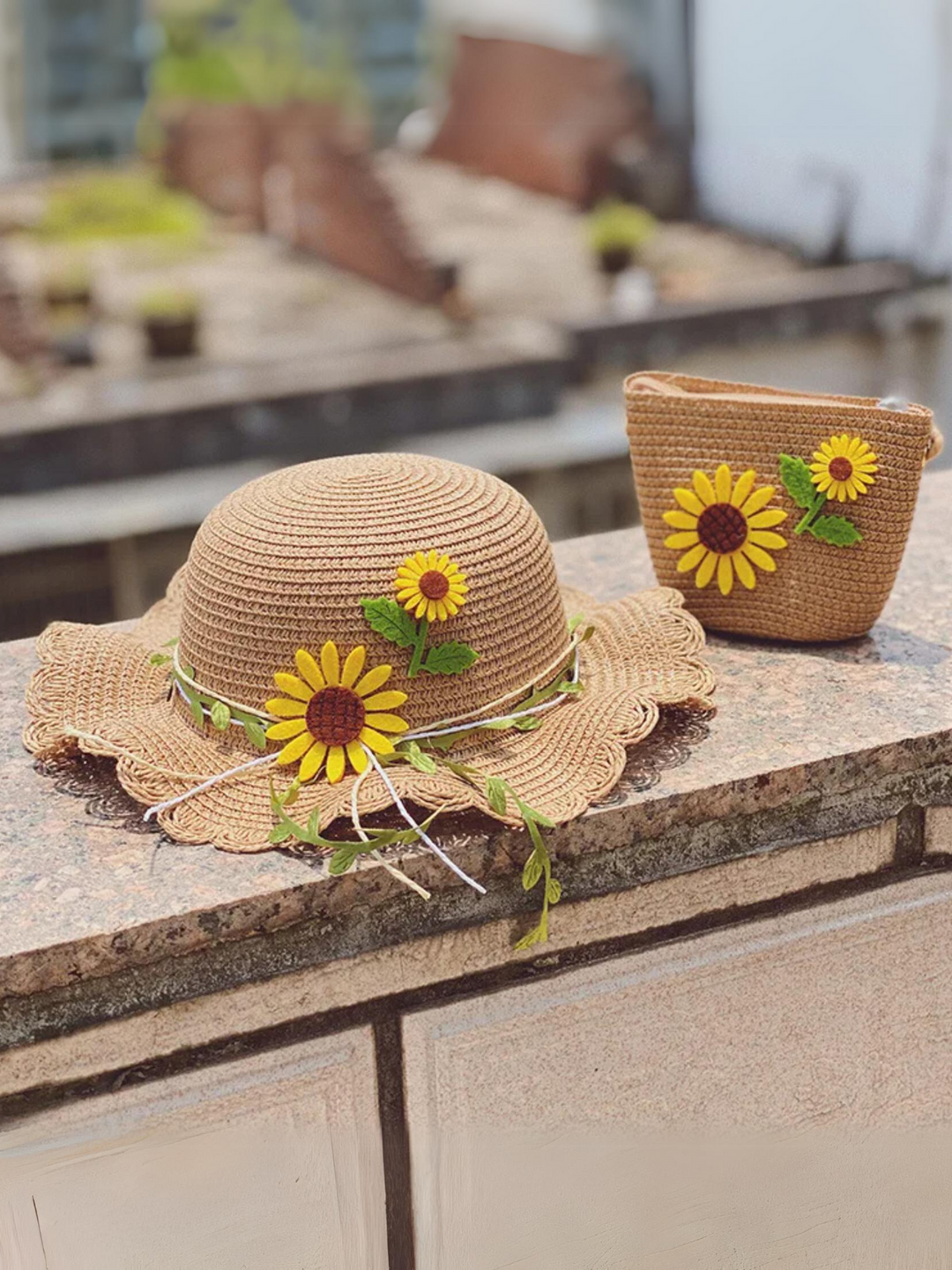 Mia Belle Girls Sunflower Straw Hat Set | Girls Accessories