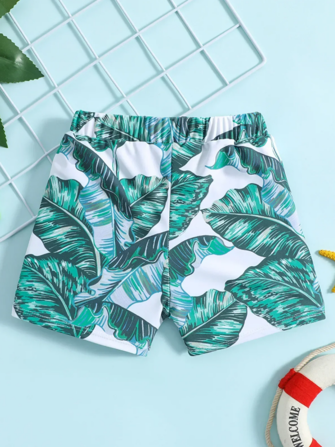 Boys Palm Print Swim Trunks | Mia Belle Girls Swimwear