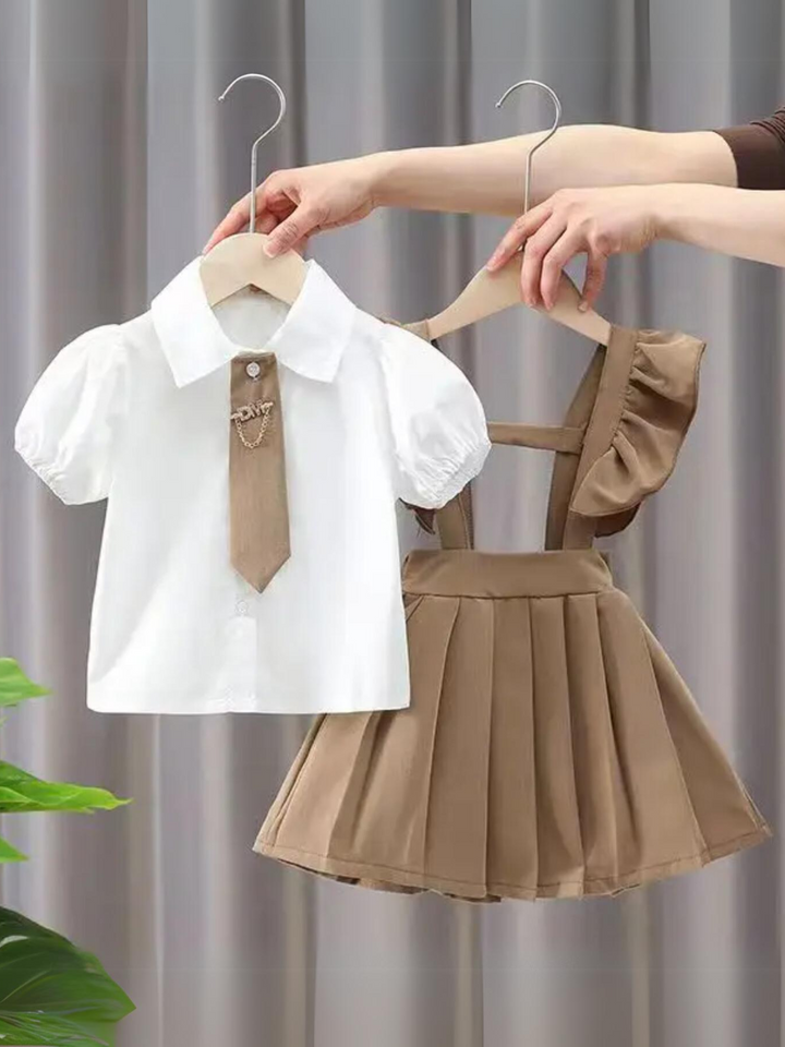 Girls Ruffled Sleeve Shirt and Cotton Dress