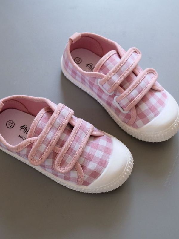 Back To School Shoes | Plaid Velcro Strap Sneakers | Mia Belle Girls