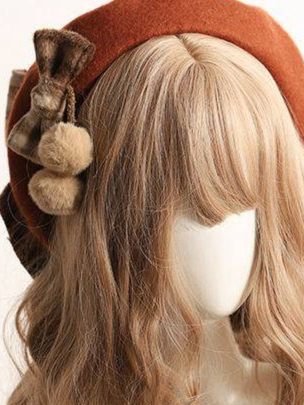 Girls Large Plaid Bow Beret