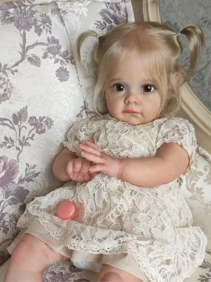 24" Maggie Beautiful Lifelike Blonde Baby Doll in Cream Lace Outfit