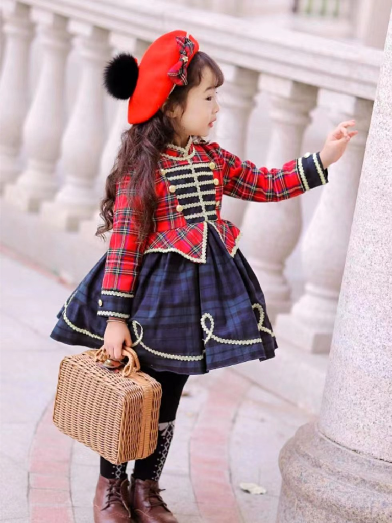 Girls Winter Holiday Dress | Two Tone Majorette Plaid Winter Dress