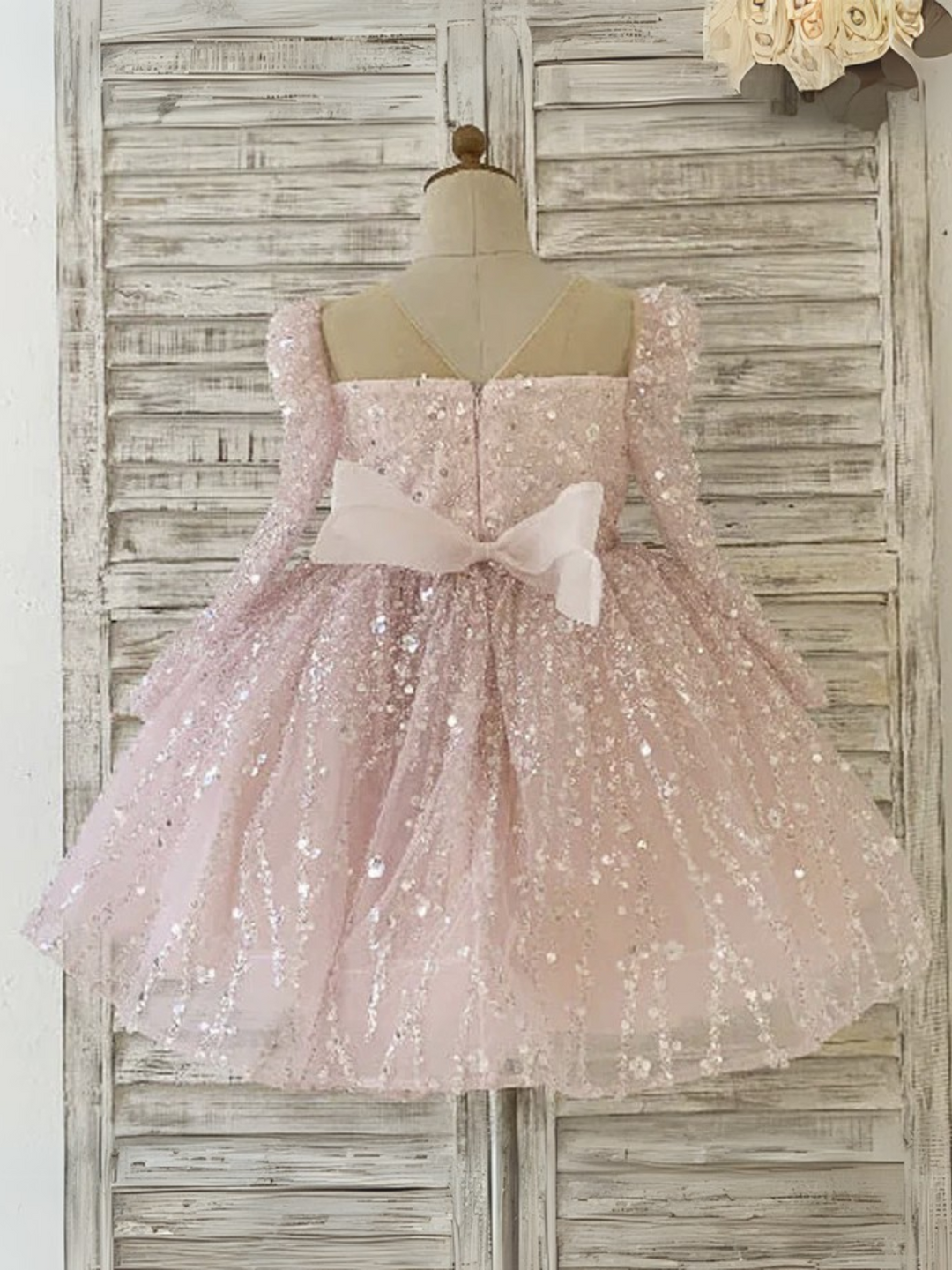 Girls Sparkling Sequins Long Sleeve Puffy Princess Party Dress