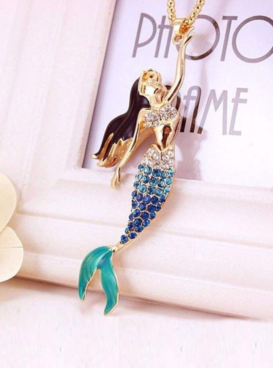 Fashion Blue Crystal Mermaid Necklace - Blue - Girls Halloween Costume