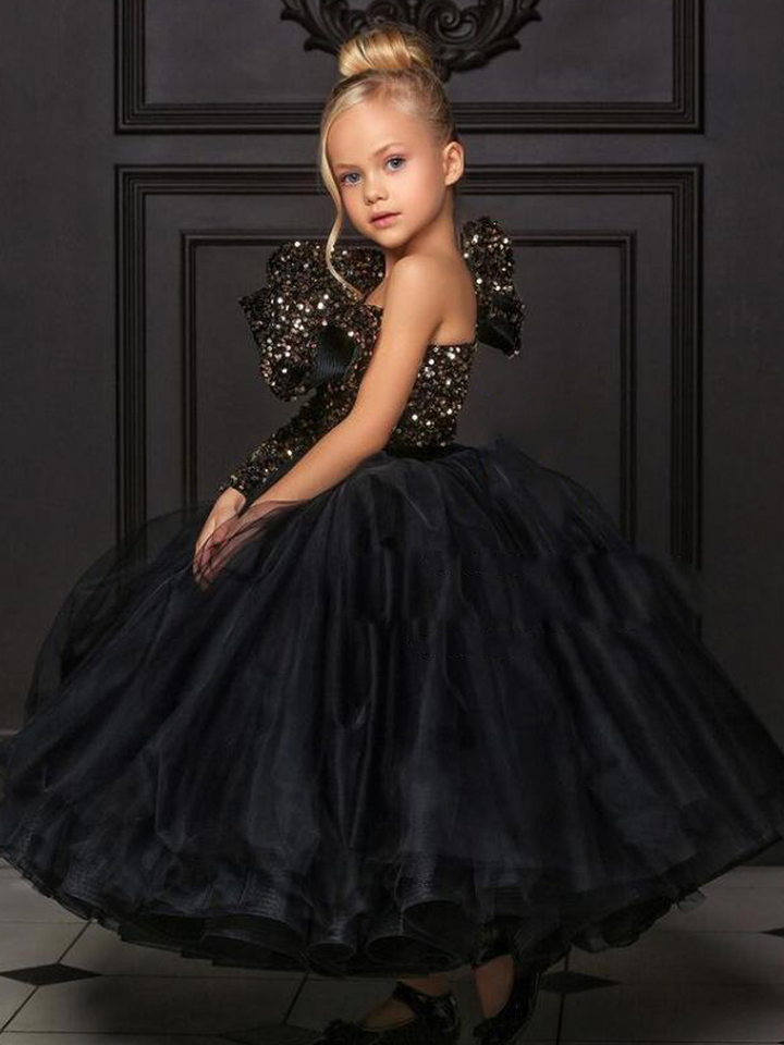 Black Sequin Tutu Gown | Little Girls Formal Dress - Mia Belle Girls