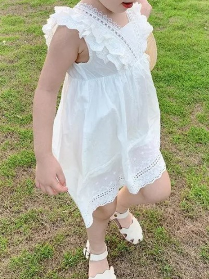 Girls Whispering White Lace Delight Dress