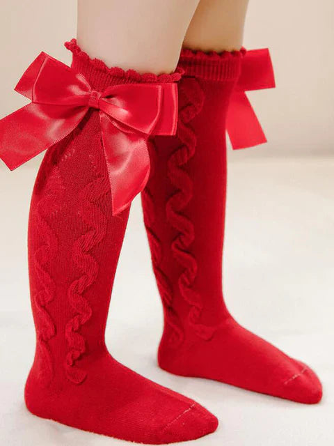 Everyday Accessories For Girls | Cascading Swirl Bow Knee High Socks