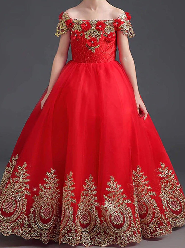 Girls Formal Dresses | Sequin Embellished Off Shoulder Princess Gown