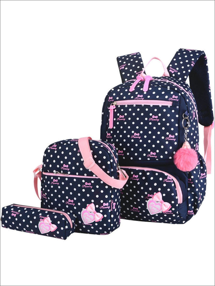 Girls School Waterproof Polka Dot 3pc Backpack Set - School Accessories - Mia Belle Girls