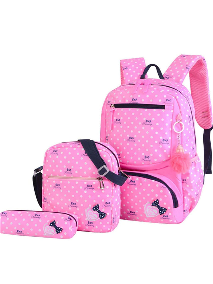 Girls School Waterproof Polka Dot 3pc Backpack Set - School Accessories - Mia Belle Girls