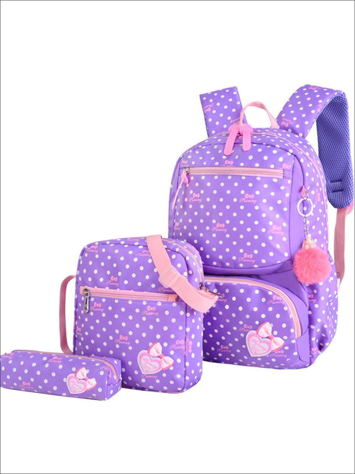 Girls School Waterproof Polka Dot 3pc Backpack Set - School Accessories - Mia Belle Girls