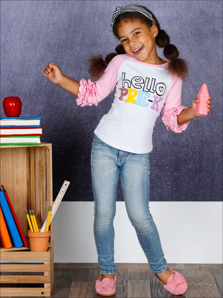 Hello Pre-K Ruffled Raglan Sleeve Top