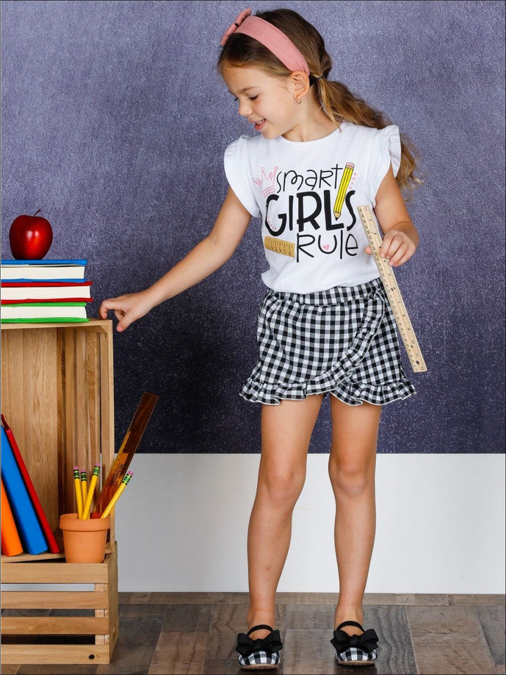 First Day of School | Girls Rule Top & Gingham Skort | Mia Belle Girls