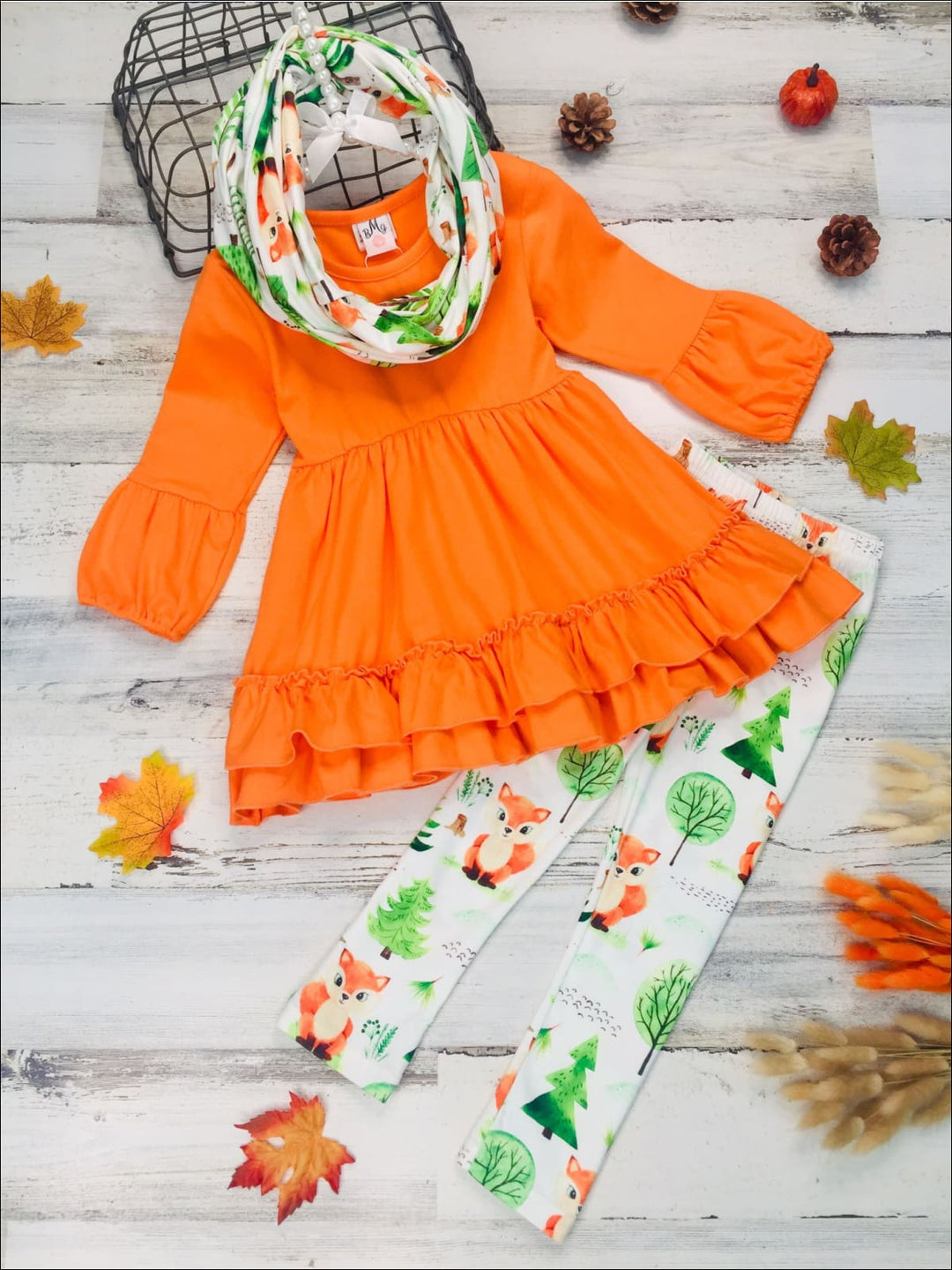 Little Girls Fall Outfits | Tunic Scarf & Legging Set | Girls Boutique