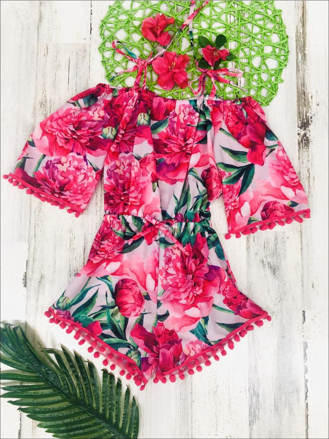 Toddler Spring Clothes | Girls Floral Tassel Hem Drawstring Romper