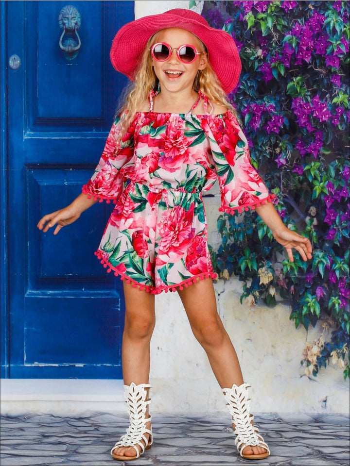 Toddler Spring Clothes | Girls Floral Tassel Hem Drawstring Romper