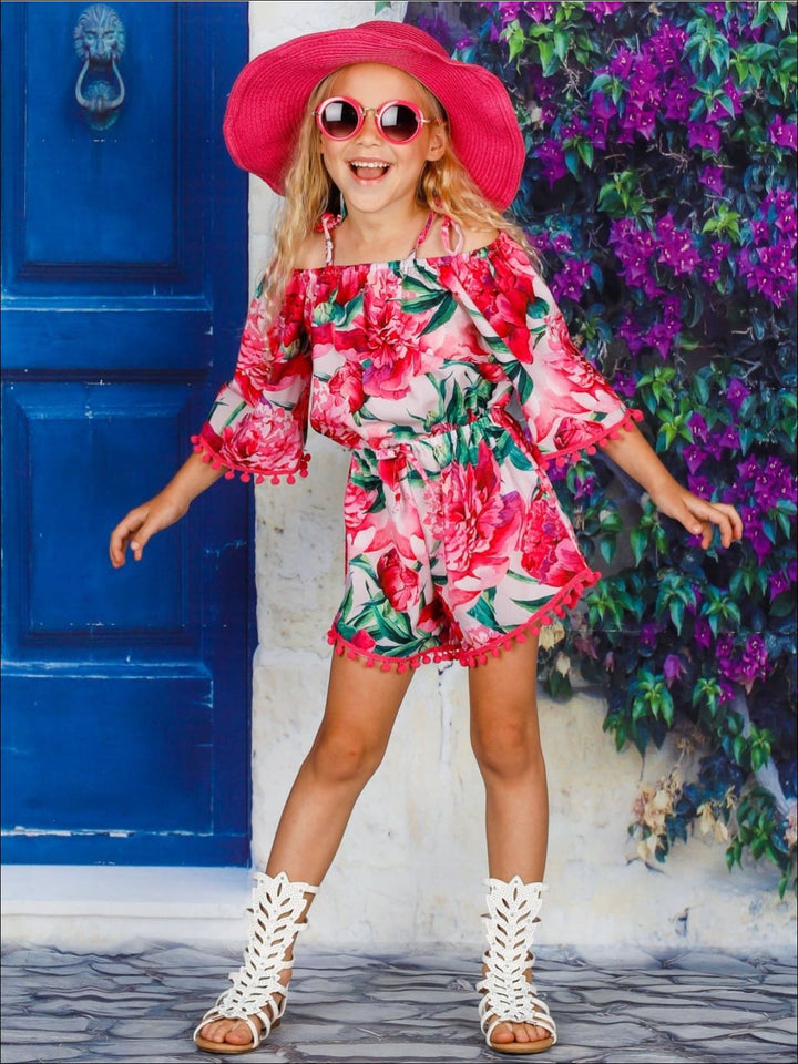 Toddler Spring Clothes | Girls Floral Tassel Hem Drawstring Romper