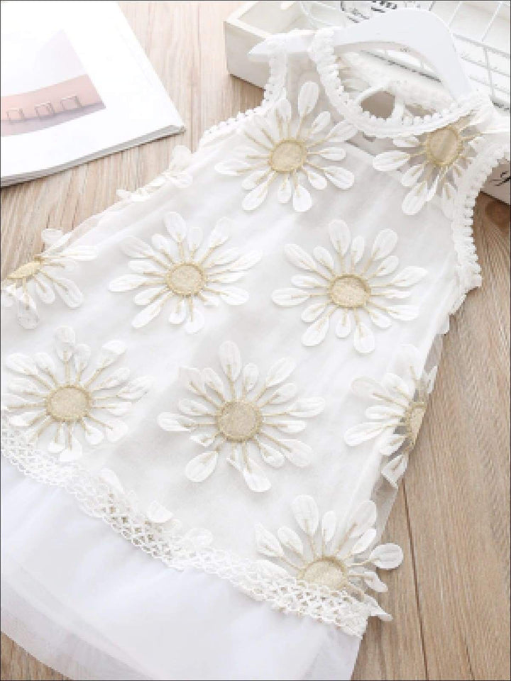 Girls Embroidery Sunflower Sleeveless Dress - Girls Spring Casual Dress