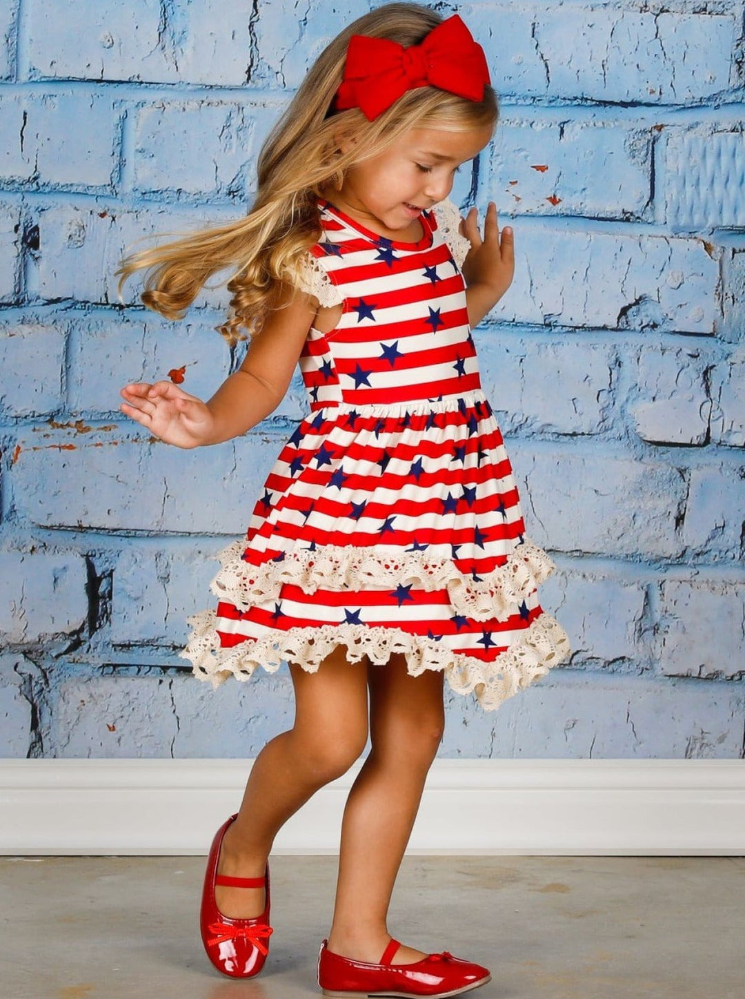 Mia Belle Girls Lace Tiered Ruffle Dress | 4th of July Outfits 