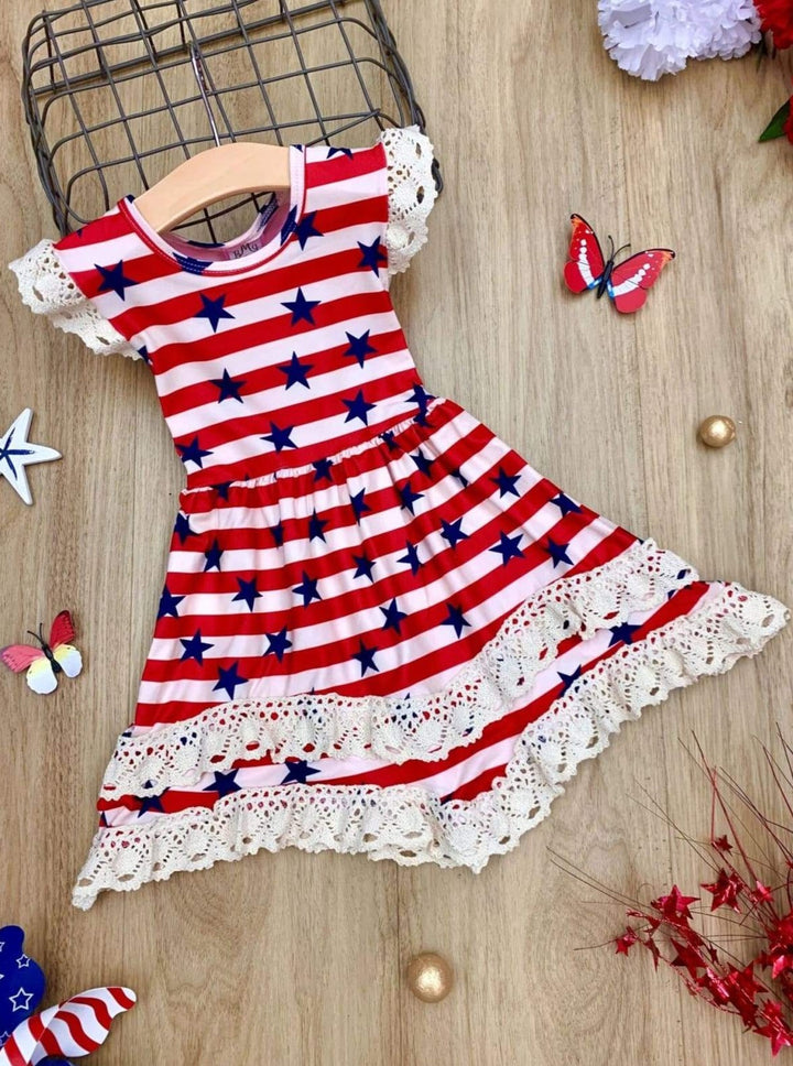 Mia Belle Girls Lace Tiered Ruffle Dress | 4th of July Outfits 