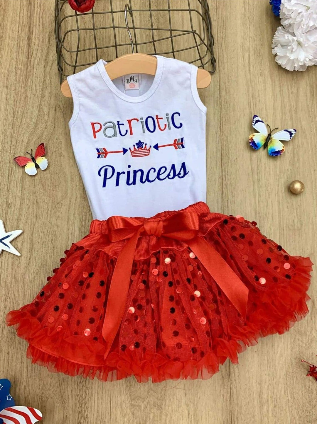 Girls 4th of July Outfits | Patriotic Princess Top & Sequin Skirt Set