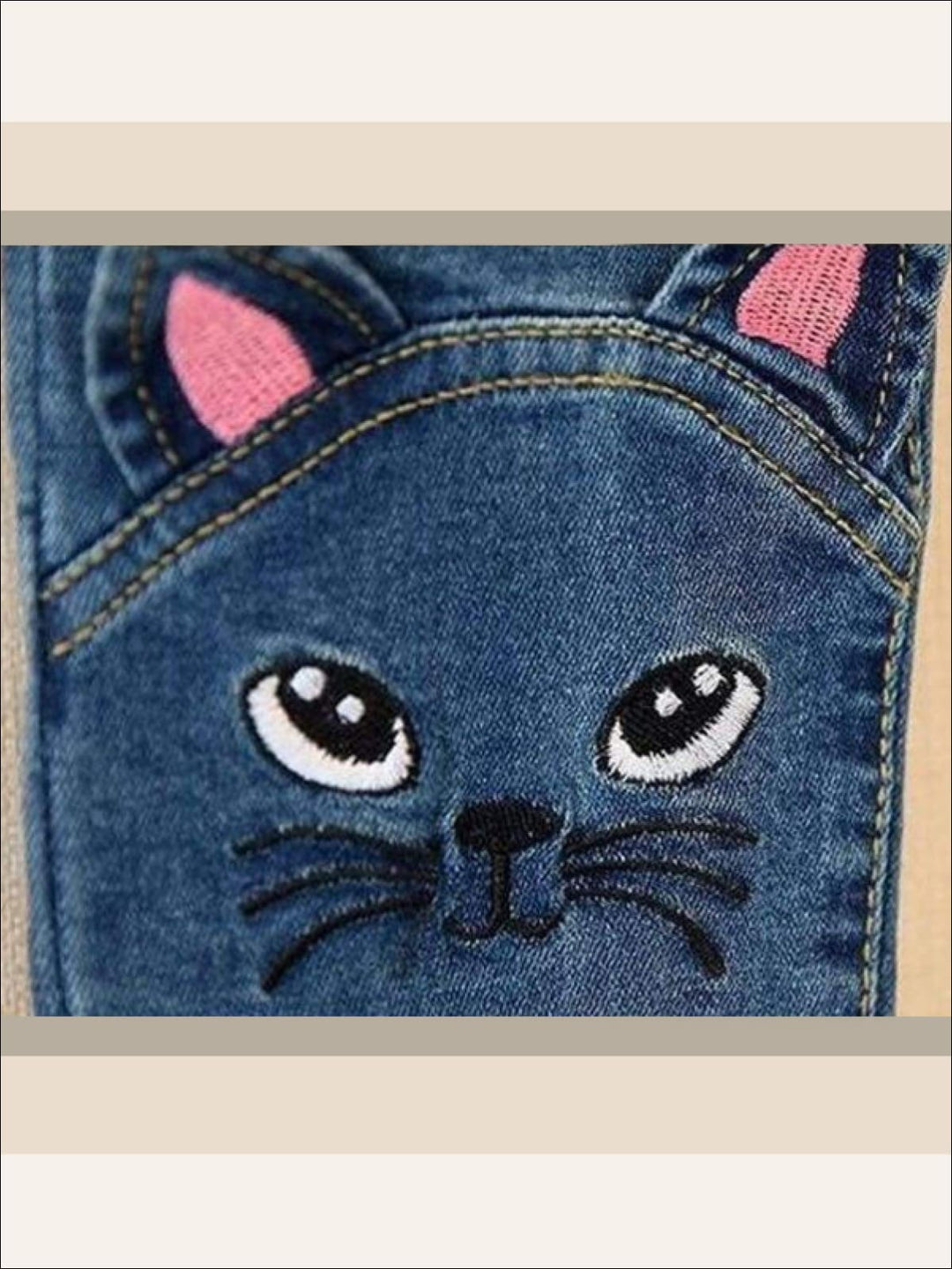 Kids Denim Clothes | Kitty Cat Knee Jeans | Mia Belle Girls Boutique