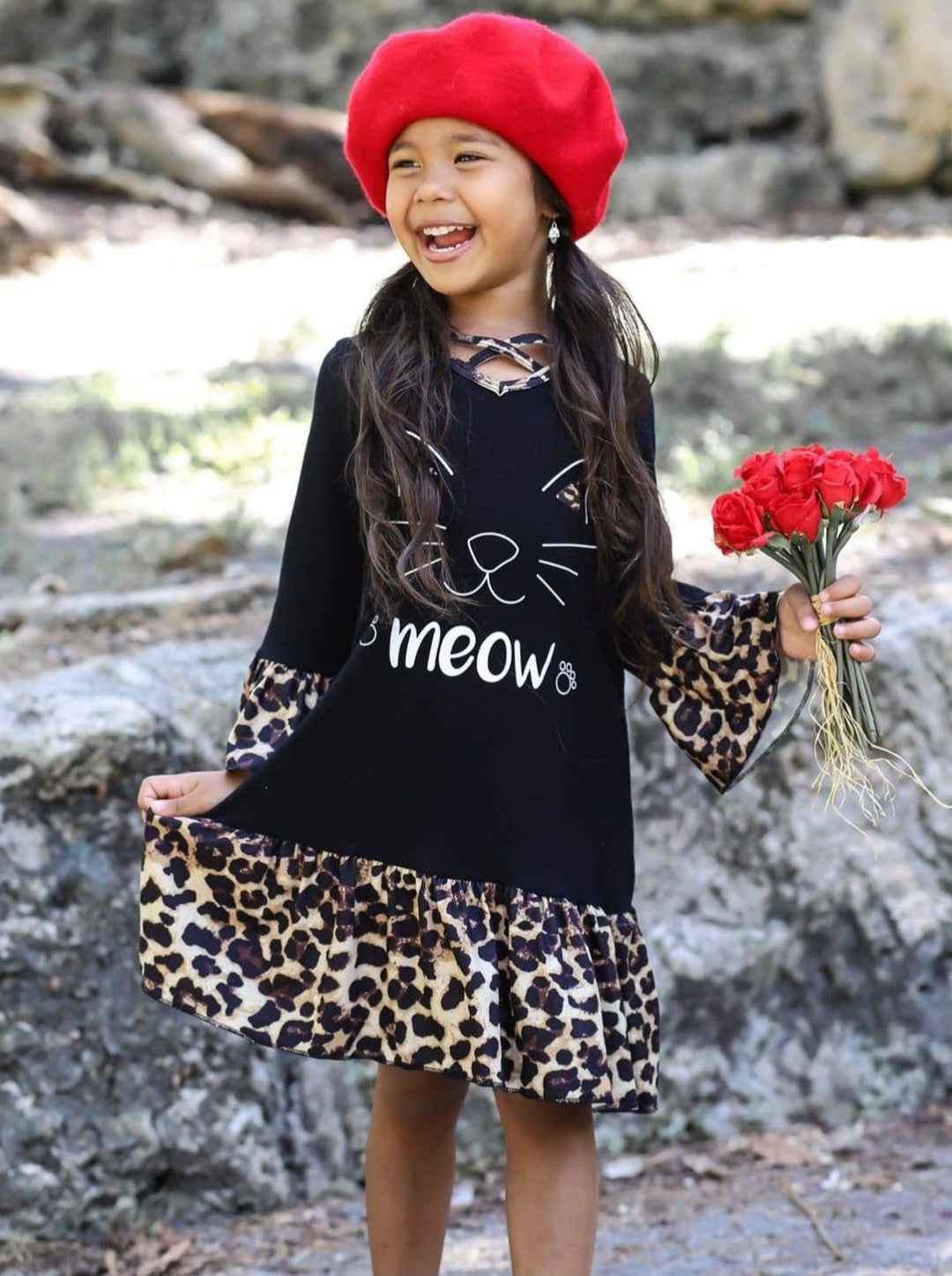 Cat's Meow Long Sleeve A-Line Dress - Fall Casual Dress - Mia Belle Girls