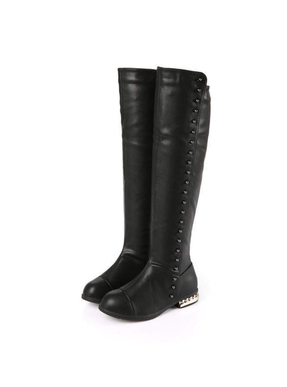 Girls Black Gold Studded Knee High Boots - black / 1 - Girls Boots