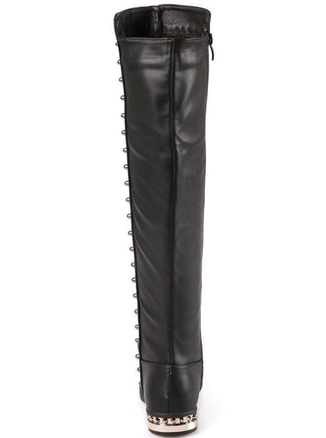 Girls Black Gold Studded Knee High Boots - Girls Boots